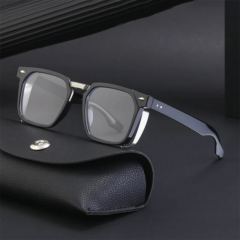 Women’s sunglasses carbon fiber embossed chic -Men and Women Vintage Steampunk Style Anti-UV Square Sunglasses