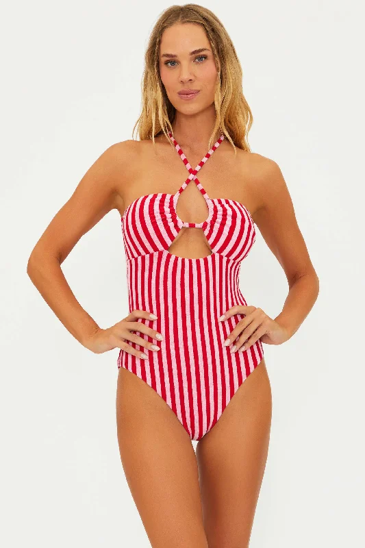 ladies one-piece swimsuit snap closure -Phoenix One Piece Candy Cane Stripe Terry