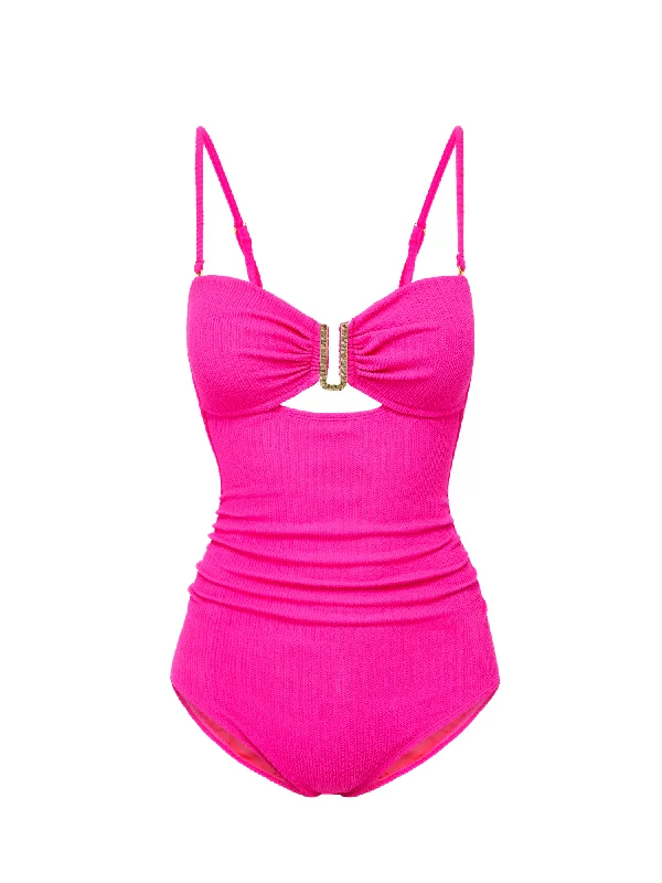 ladies one-piece swimsuit web weave -Lisa One Piece Shocking Pink Textured Stripe