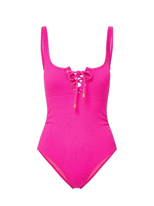 ladies one-piece swimsuit reef camo -Taylor One Piece Shocking Pink Texture